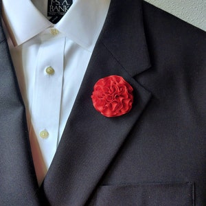 Red Carnation Lapel Pin - Floral Brooch Boutonniere for Men's Suit Accessories.