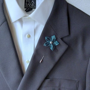 Teal Flower Lapel Pin - Flower Brooch Boutonniere for Men&#39;s Suit.