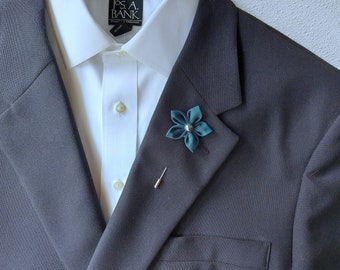 Teal Flower Lapel Pin - Flower Brooch Boutonniere for Men's Suit.