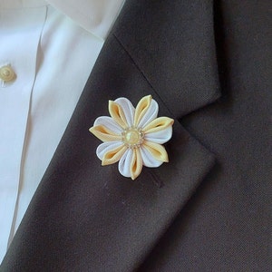 White and Ivory Flower Lapel Pin for Men's Suit - Wedding Brooch Boutonniere.