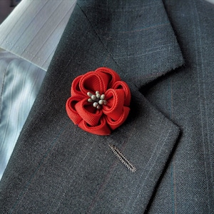 Red Rose Lapel Pin - Flower Brooch Boutonniere for Men.