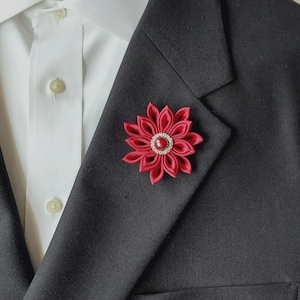 Men's Burgundy Flower Lapel Pin - Suit Brooch Boutonniere Accessories.