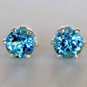 Swiss Blue Topaz 5 or 6mm Studs ~ Swiss Blue Topaz Earrings ~ Swiss Blue Topaz Earring Studs ~ November Birthstone