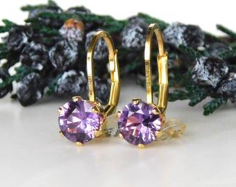 Alexandrite 6mm Drop Earrings: Purple to Pink Color Change, Gold Filled, June Birthstone