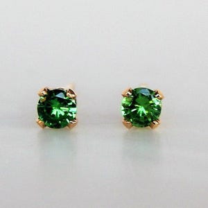 Tiny  Natural Green Tsavorite Garnet 3mm Stud Earrings ~ Second Hole Stud ~ January Birthstone