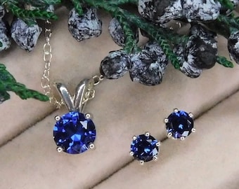 Sapphire Pendant or Jewelry Set ~ Sapphire Necklace Earrings Set ~ Sapphire Jewelry Gift ~ September Birthstone