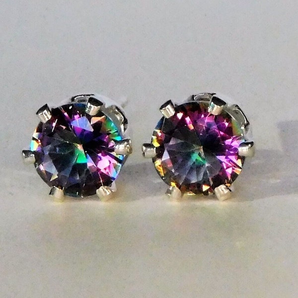 Mystic Topaz 5 or 6mm Studs ~ Mystic Rainbow Topaz Earrings ~ Mystic Topaz Earring Studs ~ Topaz Jewelry Gift ~ November Birthstone