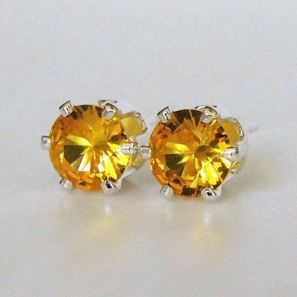 Topaz 4, 5 or 6mm Studs ~ Yellow Topaz Earrings ~ Yellow Topaz Earring Studs ~ Unisex Earrings ~ Topaz Earring Gift ~ November Birthstone