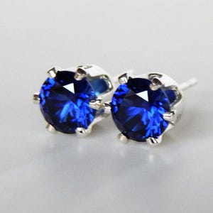 Blue Sapphire 4, 5, 6, 7mm Stud Earrings: Sterling Silver or Gold Filled, September Birthstone image 1
