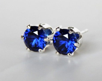 Blue Sapphire 4, 5, 6, 7mm Stud Earrings: Sterling Silver or Gold Filled, September Birthstone