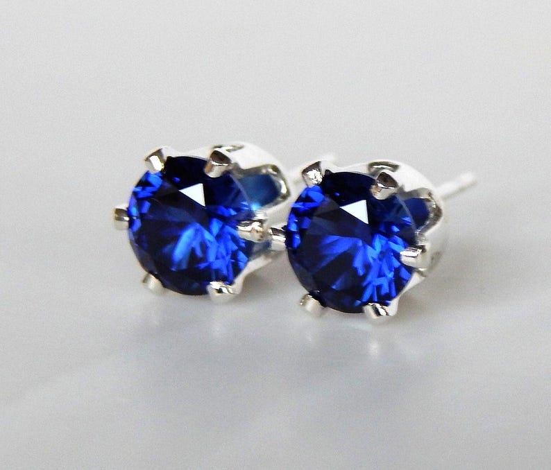 Blue Sapphire 4, 5, 6, 7mm Stud Earrings: Sterling Silver or Gold Filled, September Birthstone image 1