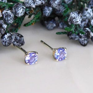 Natural Tanzanite 4mm Stud Earrings: Second Hole Studs, Sterling Silver, December Birthstone