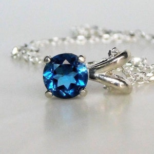 London Blue Topaz 6mm Pendant ~ London Blue Topaz Necklace ~ London Blue Topaz Unisex Jewelry Gift ~ November Birthstone