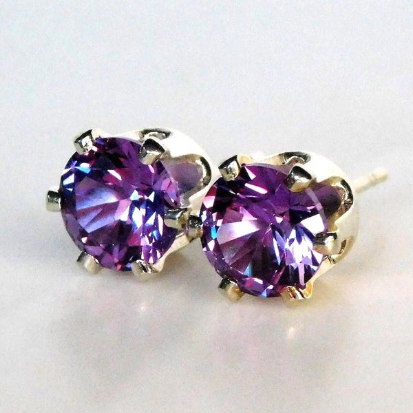 Alexandrite 5 or 6mm Stud Earrings: Vibrant Purple~Pink Color Change, June Birthstone