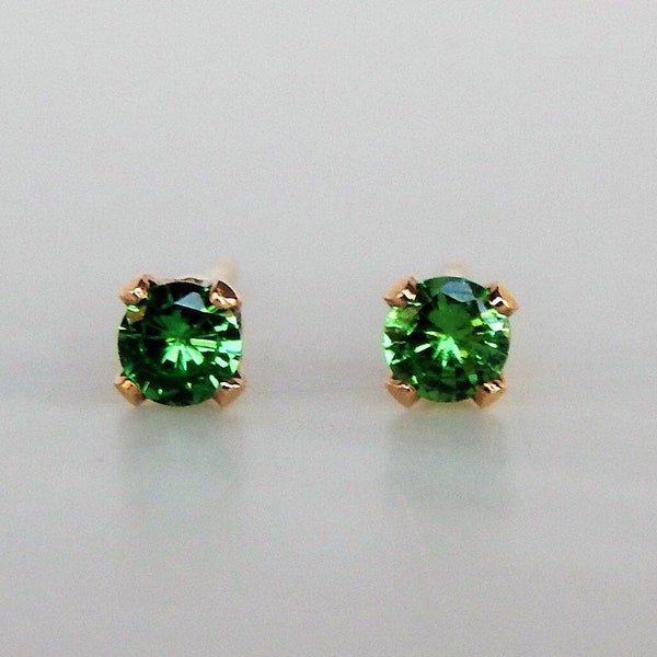 Garnet 3mm Studs ~ Tsavorite Garnet Earrings ~ Dainty Green Garnet Earrings ~ Garnet Studs ~ Garnet Gemstone ~ January Birthstone