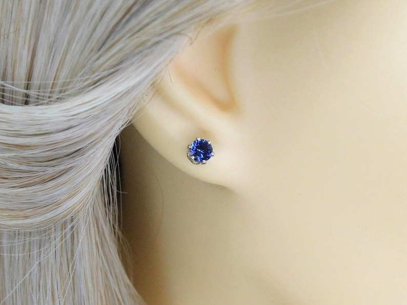 Blue Sapphire 4, 5, 6, 7mm Stud Earrings: Sterling Silver or Gold Filled, September Birthstone 4mm