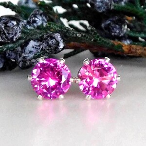 Pink Sapphire 4, 5, 6, 7mm Stud Earrings: Sterling Silver or Gold Filled, September Birthstone