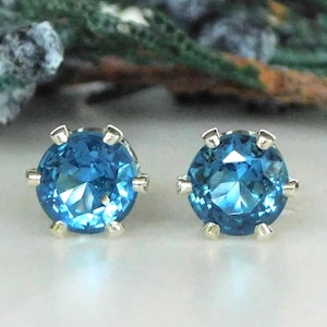 Blue Zircon 4mm 5mm 6mm Stud Earrings: Second Hole Studs, December Birthstone