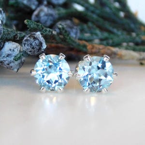 Natural Sky Blue Topaz 3, 5 or 6mm Stud Earrings: Sterling Silver, November Birthstone