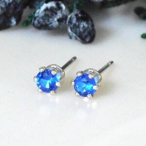 Sapphire 3mm Stud Earrings: Second Hole Studs, Sterling Silver, September Birthstone