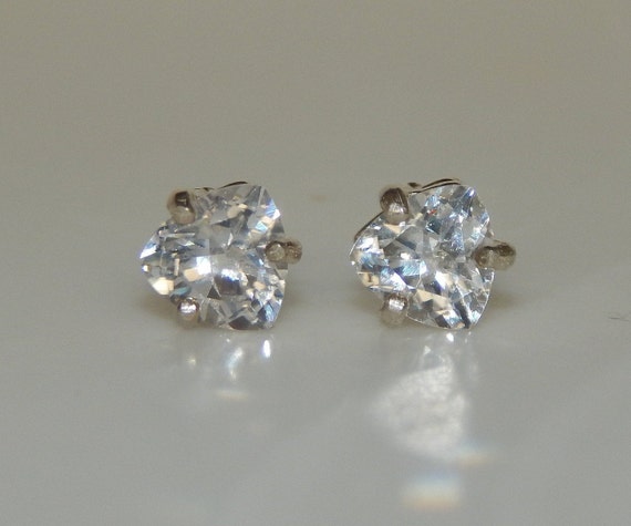 White Sapphire 6mm Studs White Sapphire Trillion Earrings | Etsy