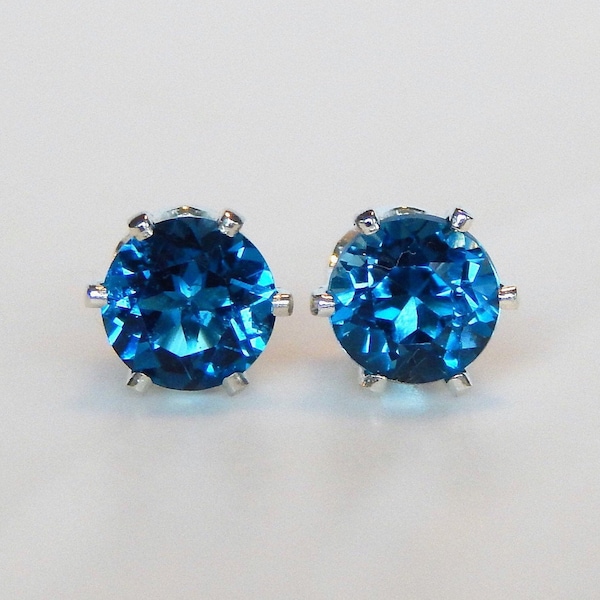 Natural London Blue Topaz 3, 4, 5 or 6mm Stud Earrings: Second Hole Studs, November Birthstone