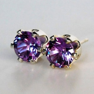 Alexandrite 5mm or 6mm Studs ~ Alexandrite Earrings ~ Alexandrite Stud Earrings ~ Vibrant Purple to Pink Color Change ~ June Birthstone