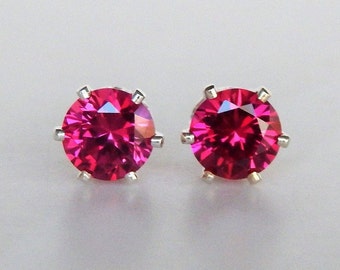 Ruby 4, 5, 6 or 7mm Studs ~ Ruby Sterling or Gold Earrings ~ Ruby Earring Studs ~ Ruby Jewelry Gift ~ July Birthstone
