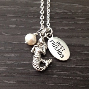 Mermaid Necklace, Freshwater Pearl, Best Friend Gift, Silver Mermaid Jewelry, Ocean Beach Sea Jewelry, Nautical Jewelry, 3D Mermaid Necklace