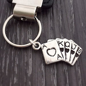 Poker tarjetas llavero, llavero de naipes, Poker jugador jugador, favores partido del tema del Casino, Vegas joyería, encanto de monedero, personalizado regalo