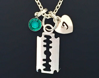 Razor Blade Necklace, sterling silver plated, December Birthday, Blade Jewelry, Emo Punk, Gothic Jewelry, Barber's Gift, stocking stuffer