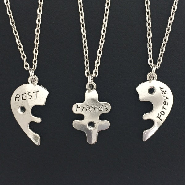 3 Bff Necklaces, Three Best Friends Forever Necklaces, Heart Puzzle Necklaces, Best Friends Gift, Friendship Jewelry, BFF Christmas Gift