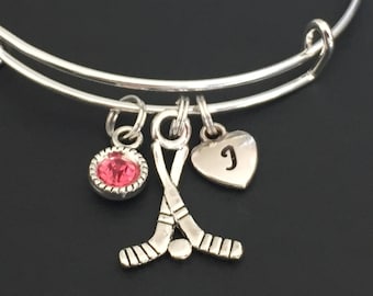 Personalized Hockey Sticks Bangle, Hockey Bracelet, Ice Hockey, Field Hockey, Sport Jewelry, Hockey Player Gifts, Hockey Mom, Christmas Gift