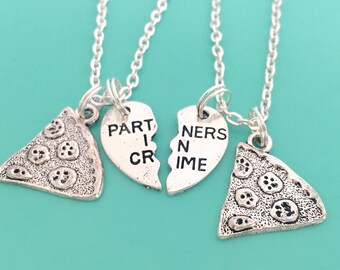 2 Partners in Crime, Pizza Slice- Necklaces, best friends gift, in crime jewelry, bff gift, Christmas gift for couples, matching necklaces