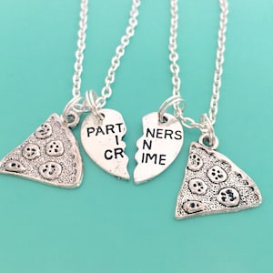 2 Partners in Crime, Pizza Slice- Necklaces, best friends gift, in crime jewelry, bff gift, Christmas gift for couples, matching necklaces