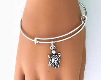 Turtle Expandable Bangle, Turtle Bracelet, Animal Jewelry, Tortoise Charm, Safari Bangle,Personalized Christmas Gift,Sea life, Turtle Lover