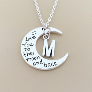 gepersonaliseerde initialiteit naar de maan en terug ketting, aangepaste monogram sieraden, liefde sieraden, maan ketting, kerstcadeau, Valentijnsdag