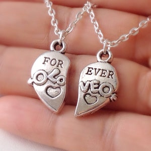 Set of Two Forever Love Half Heart Necklace, couples jewelry, matching necklaces, his and hers jewelry, split heart, Christmas  gift