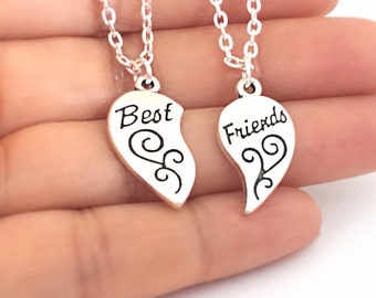 Best Friends Split Heart Necklace Set, couples jewelry, matching necklaces, best friend necklace, friendship jewelry, best friend gift idea