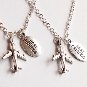 Best Friends Airplane Necklace Set of Two, long distance friendship jewelry, couples jewelry, matching necklaces, travel friend jewelry gift
