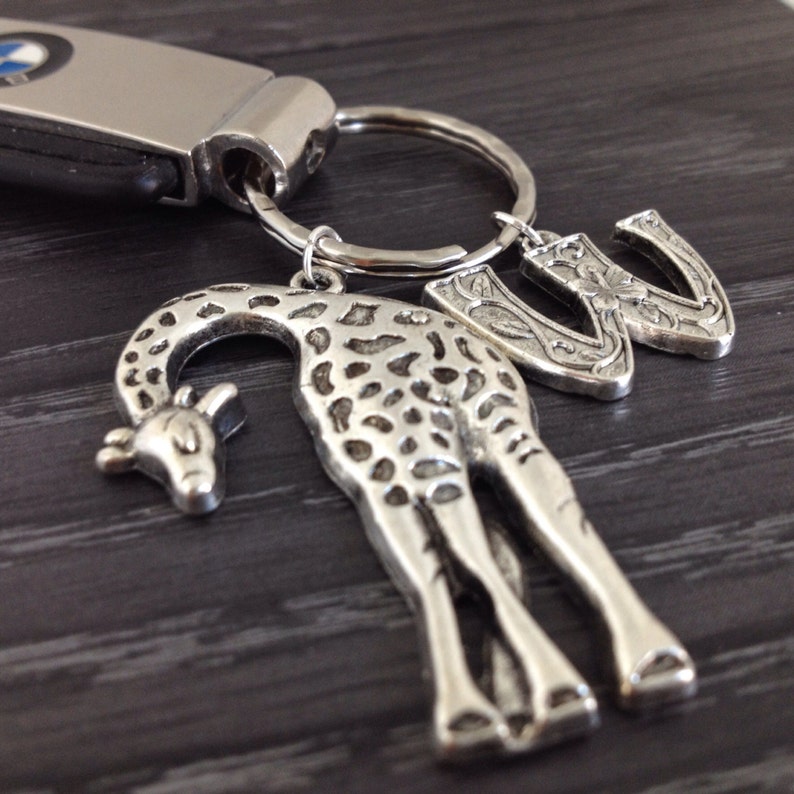 Personalized Giraffe Keychain Initial Giraffe Keyring Animal Etsy