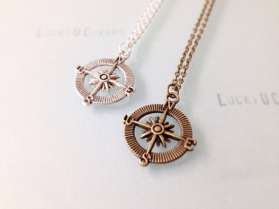 Set of Two Compass Necklaces Matching Necklaces Nautical Jewelry
