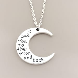 Liefde Ketting, Ik hou van je naar de maan en terug, maan ketting, beste vrienden sieraden, zilveren maan charme, kerstcadeau, Valentijnsdag cadeau