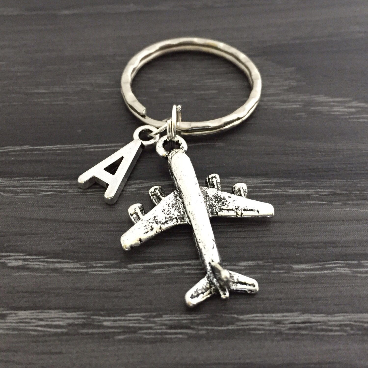 Airplane Keychain With Initial A, Silver Airplane Keyring, Aviation ...
