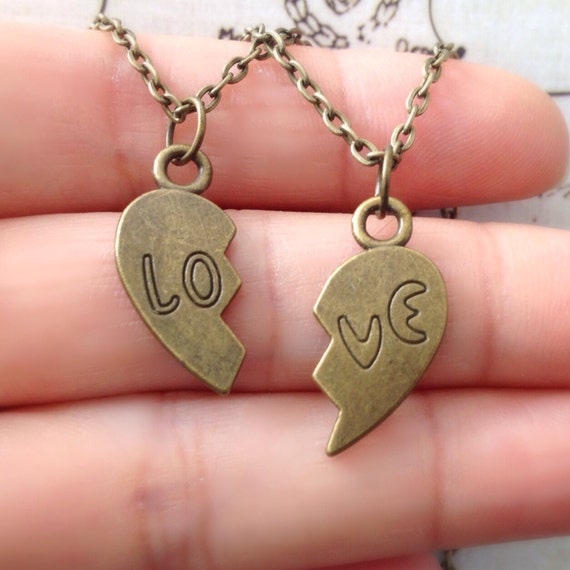 Set of Two Love Half Heart Necklace Couples Jewelry Matching Necklaces His and Hers Jewelry Split Heart Necklaces Valentine s Day Gift Etsy Canada