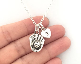 Baseball mitt necklace, sterling silver filled, Softball Necklace, Baseball mitt and ball, Baseball Jewelry, Christmas gift, under 25