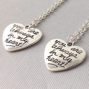 Set of Two You Are Always in My Heart Necklaces, best friend necklace, couples jewelry, matching necklaces, heart necklace, valentine&#39;s day