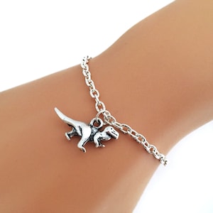 Silver 3D Dinosaur Bracelet, Customizable Bracelet or Anklet, Jurassic Park World Theme Jewelry, Dinosaur Charm Bracelet, Animal Jewelry