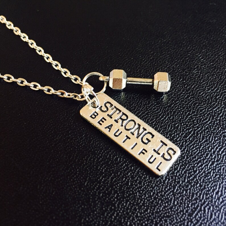 Strong is Beautiful Necklace Sterling Silver Filled Dumbbell Etsy