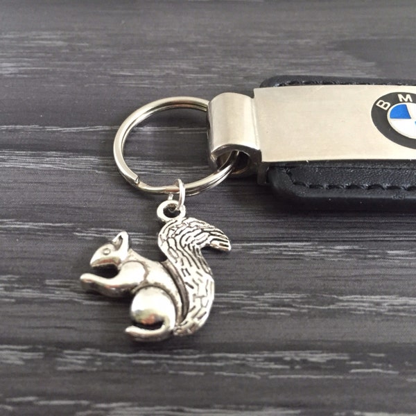 3D Squirrel Keychain, Silver Squirrel Charm Keyring or Purse Charm, Squirrel Jewelry, Custom Keychain Gift, Woodland Jewelry, Party Favors